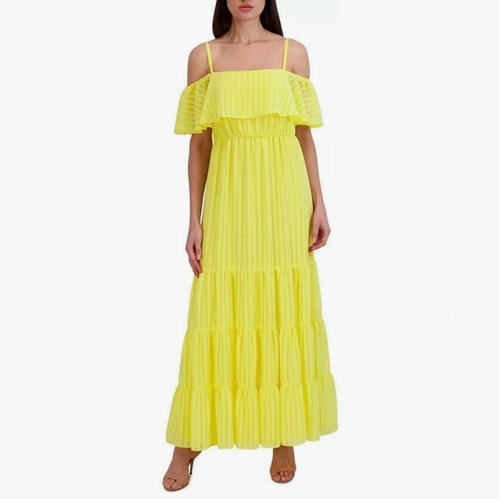 Julia Jordan Yellow Off-The-Shoulder Tiered Chiffon Maxi Dress 8